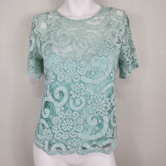 Nanette Lepore Mint Green Lace Top Size Small - Picture 1 of 11
